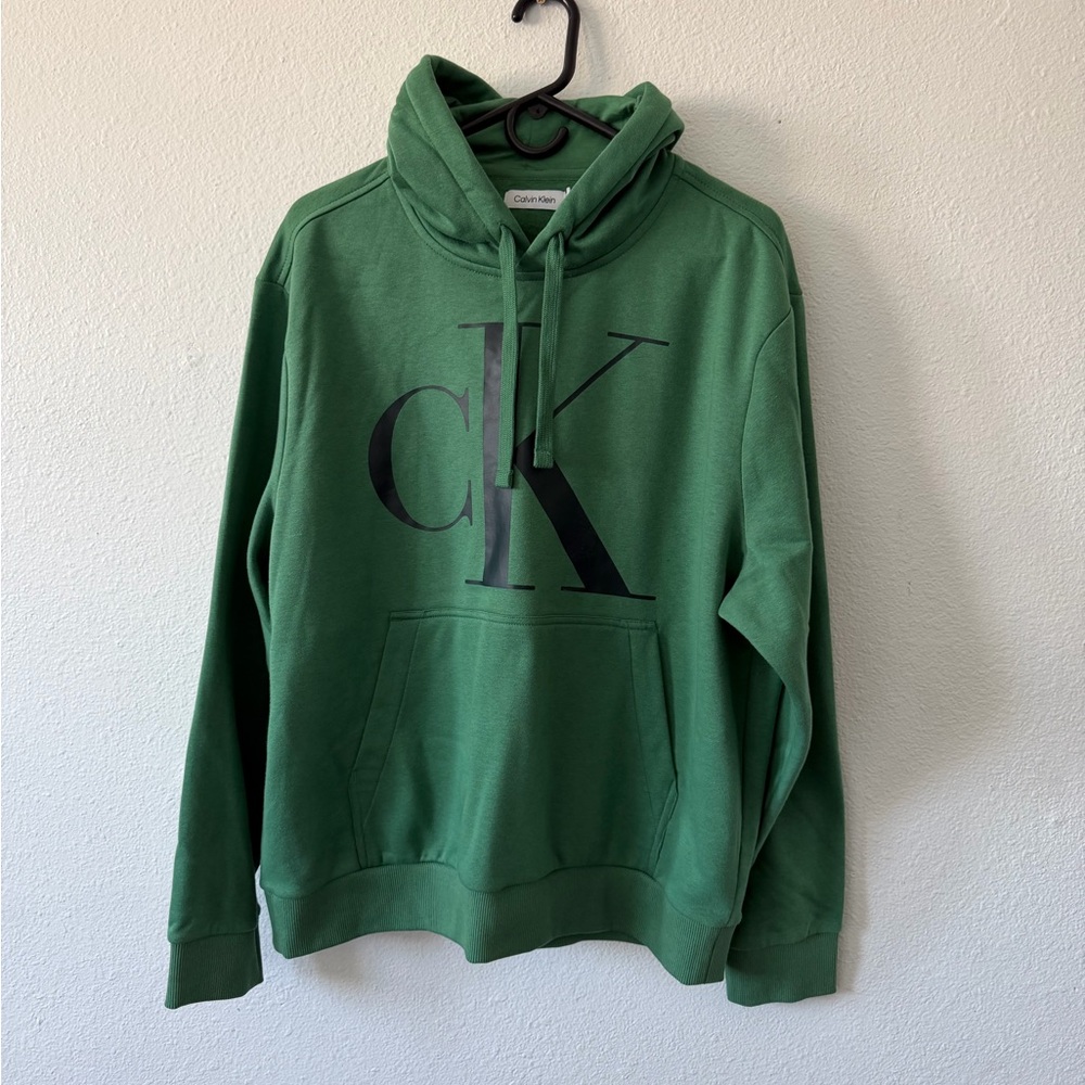 Calvin Klein Green Hoodie with Black CK Logo - Men's Pullover